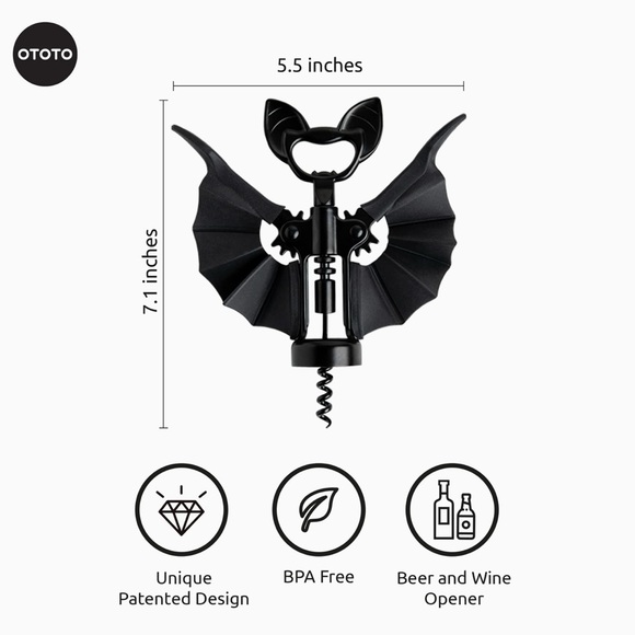 Bat Bottle Opener for Wine and bottles. 2-in-1 spooky corkscrew wine opener - Picture 5 of 10